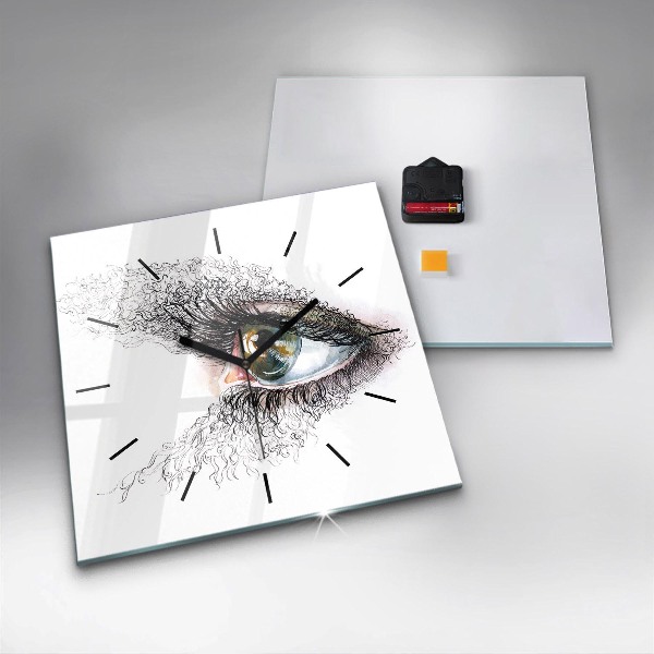 Skleněné hodiny čtvercové Kresba lidského oka