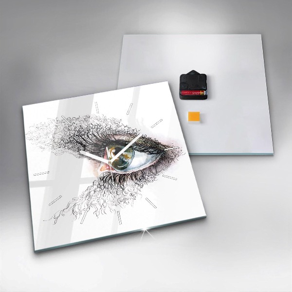 Skleněné hodiny čtvercové Kresba lidského oka