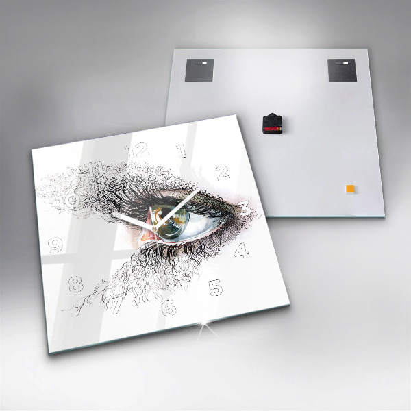 Skleněné hodiny čtvercové Kresba lidského oka