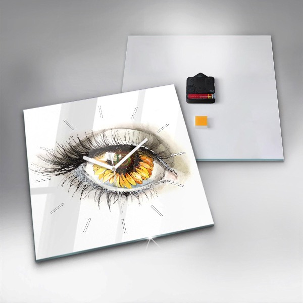 Skleněné hodiny čtvercové Slunečnice v oku