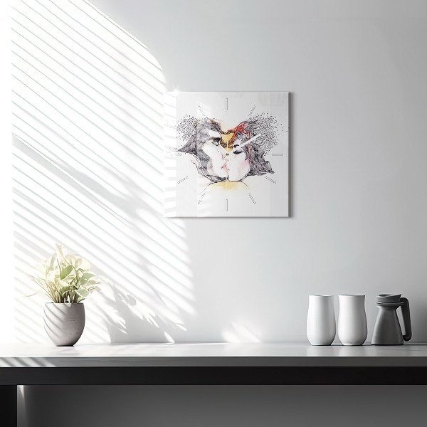 Skleněné hodiny čtvercové Kresba milostného polibku