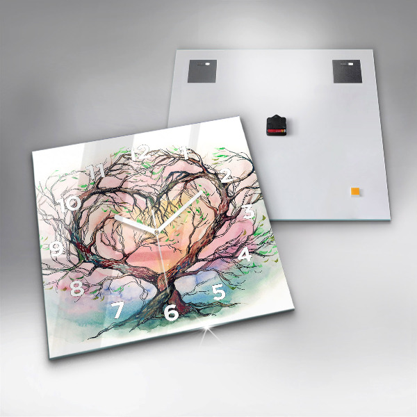 Skleněné hodiny čtvercové Srdce stromu v přírodě