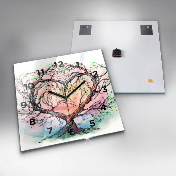 Skleněné hodiny čtvercové Srdce stromu v přírodě