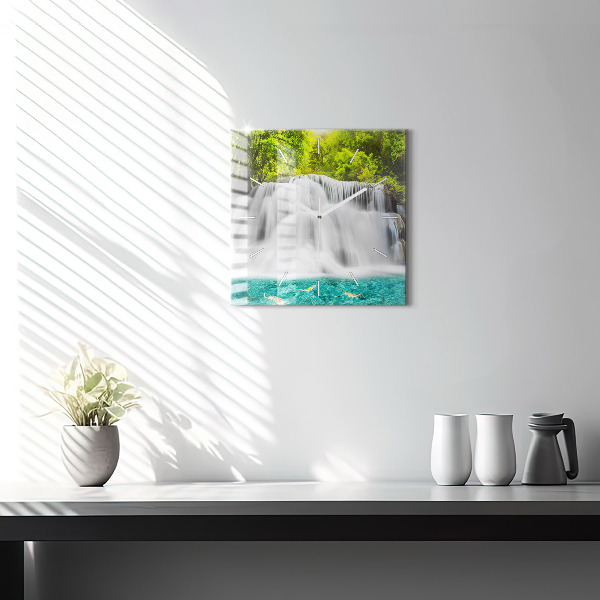 Skleněné hodiny čtvercové Vodopád v Thajsku