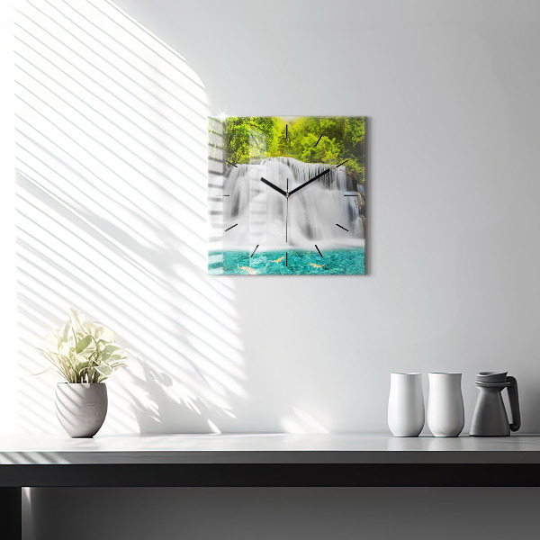 Skleněné hodiny čtvercové Vodopád v Thajsku