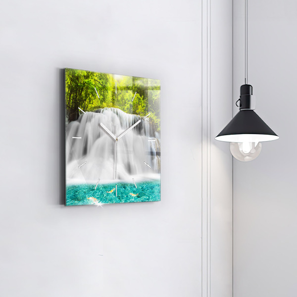 Skleněné hodiny čtvercové Vodopád v Thajsku