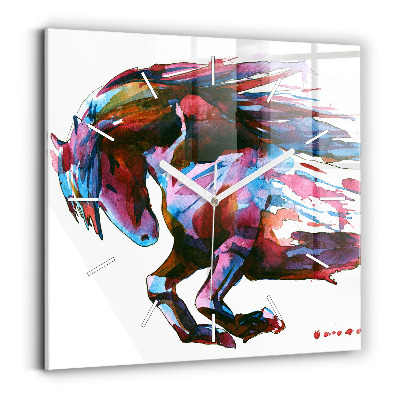 Skleněné hodiny čtvercové Kůň v běhu