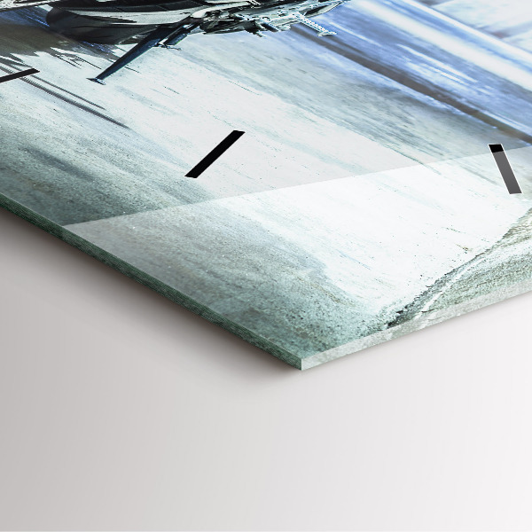 Skleněné hodiny čtvercové Motorka v uličce