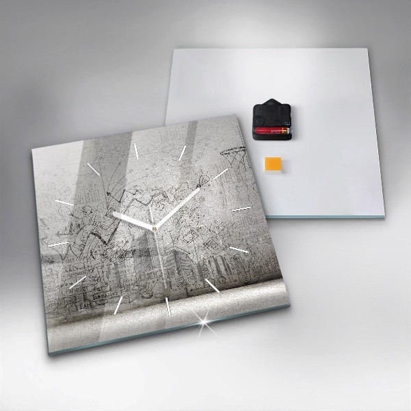 Skleněné hodiny čtvercové Náčrt města