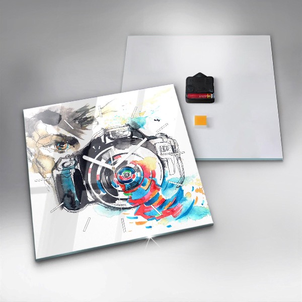 Skleněné hodiny čtvercové Žena fotografka