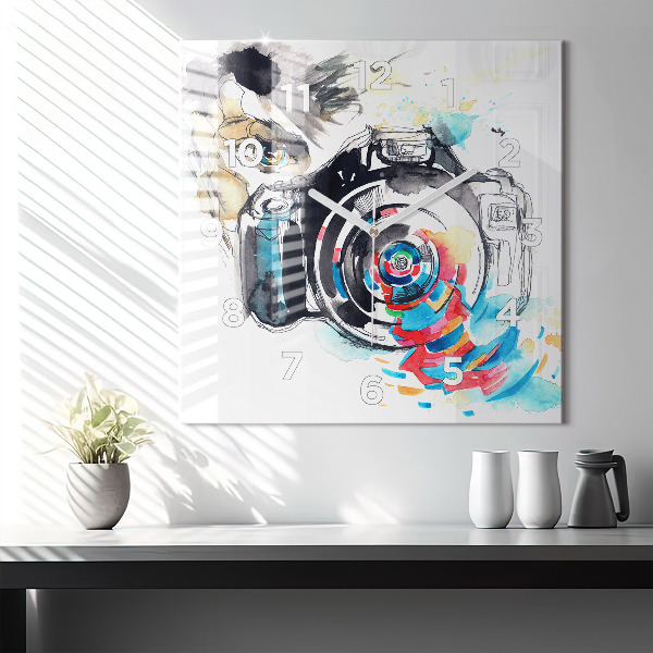 Skleněné hodiny čtvercové Žena fotografka