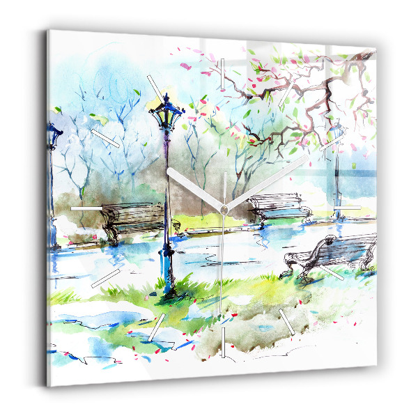 Skleněné hodiny čtvercové Malebné jaro