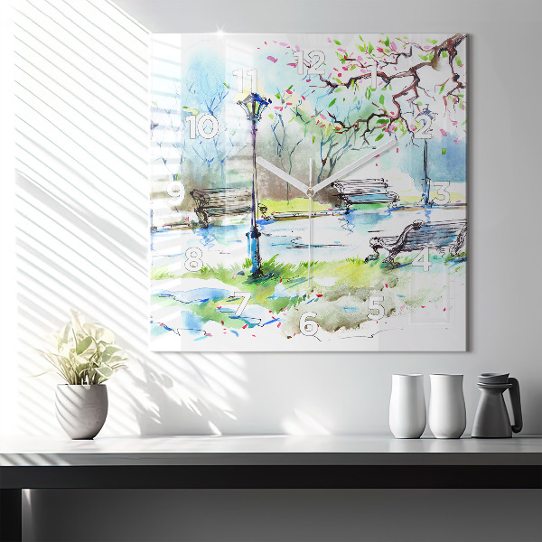 Skleněné hodiny čtvercové Malebné jaro