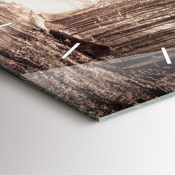 Skleněné hodiny čtvercové Lesní cesta v sépiové barvě