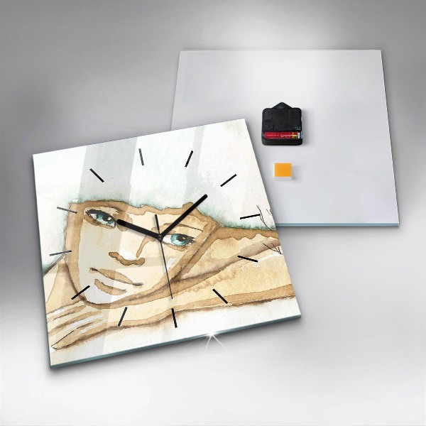 Skleněné hodiny čtvercové Portrét ženy