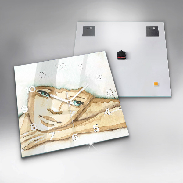 Skleněné hodiny čtvercové Portrét ženy