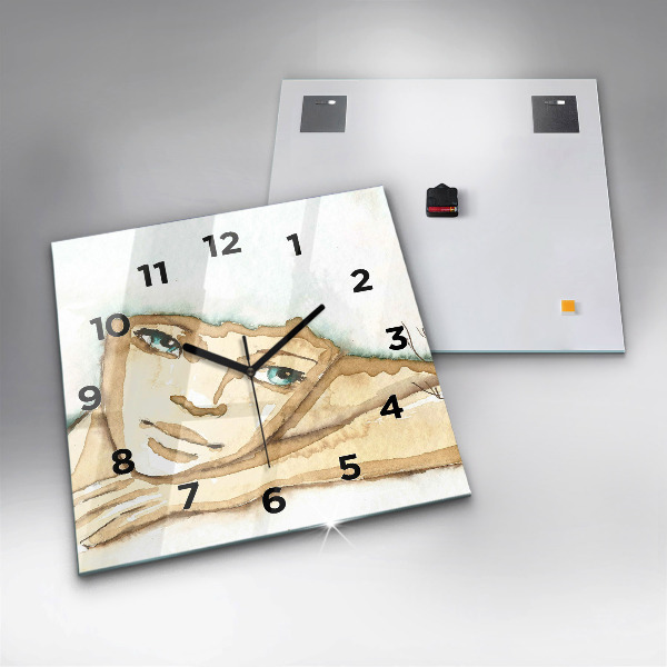 Skleněné hodiny čtvercové Portrét ženy