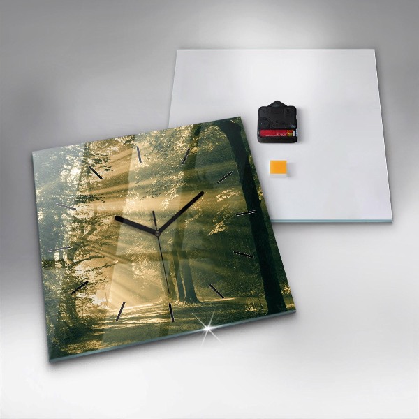 Skleněné hodiny čtvercové Sluneční paprsky Les