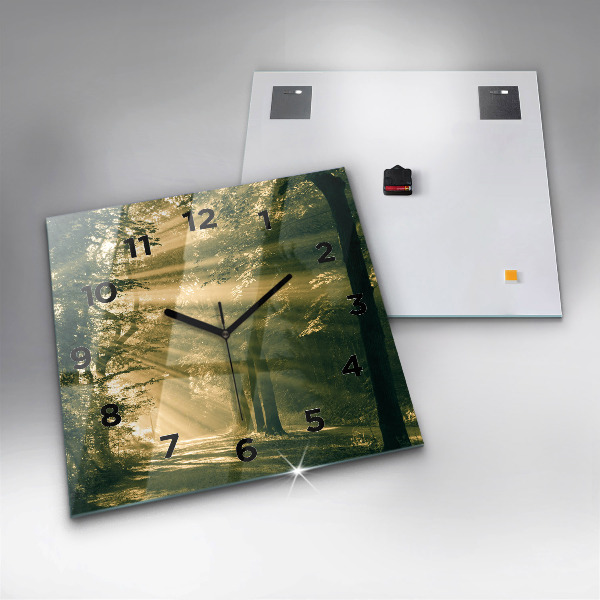 Skleněné hodiny čtvercové Sluneční paprsky Les
