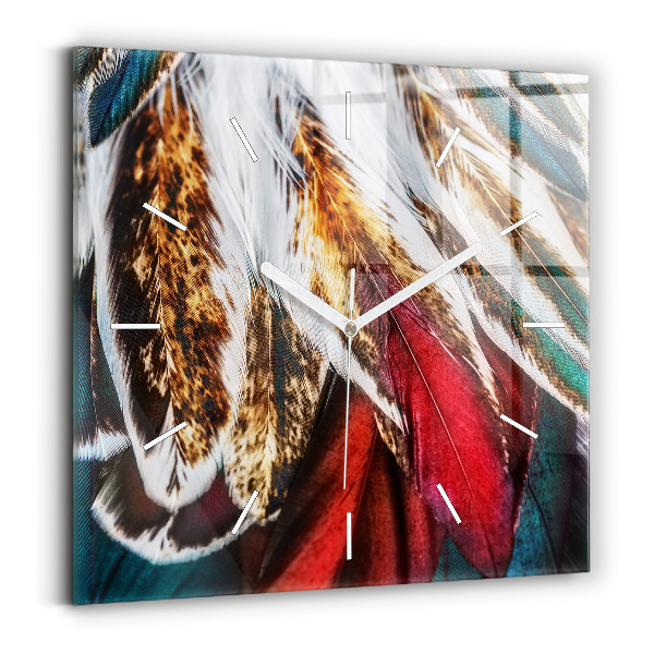 Skleněné hodiny čtvercové Světle hnědé ptačí peří