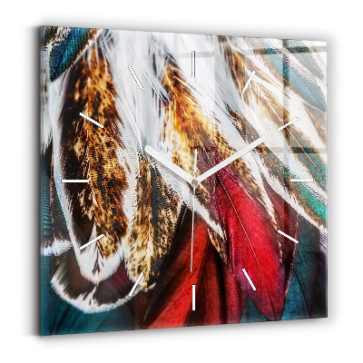 Skleněné hodiny čtvercové Světle hnědé ptačí peří