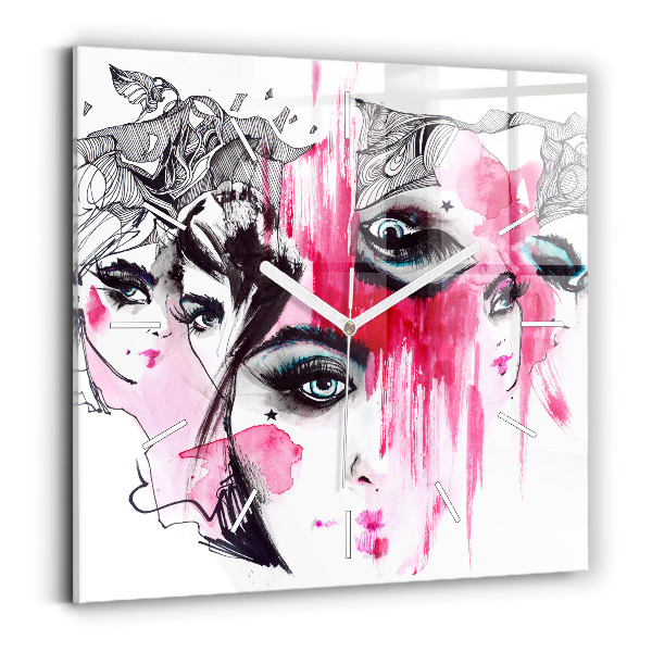 Skleněné hodiny čtvercové Abstrakce mnoha tváří