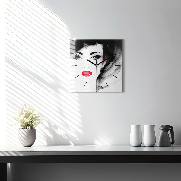 Skleněné hodiny čtvercové Portrét ženy