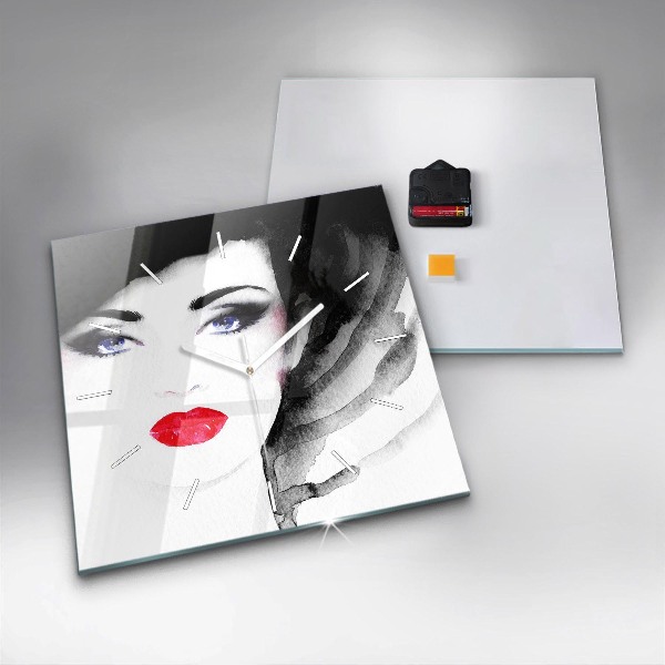 Skleněné hodiny čtvercové Portrét ženy