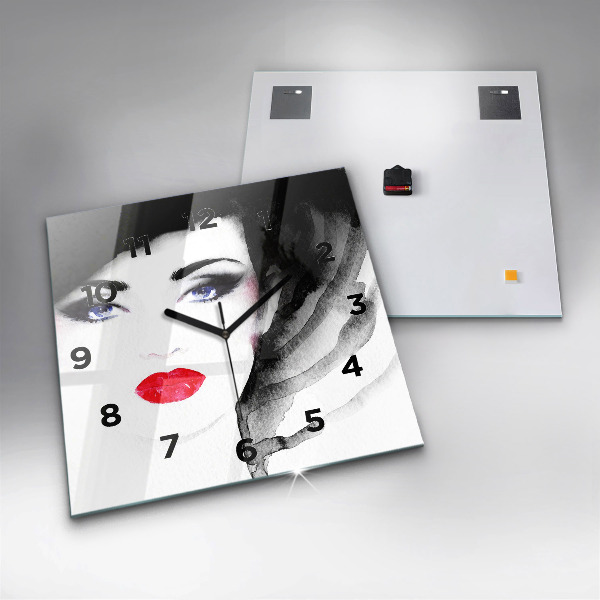 Skleněné hodiny čtvercové Portrét ženy