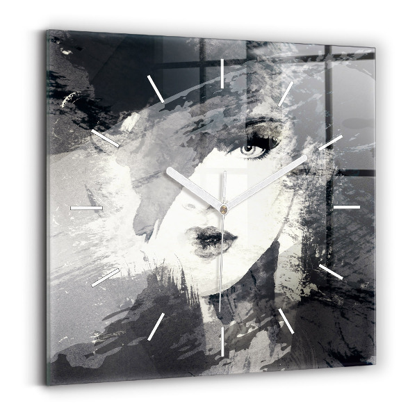 Skleněné hodiny čtvercové Žena - akvarel