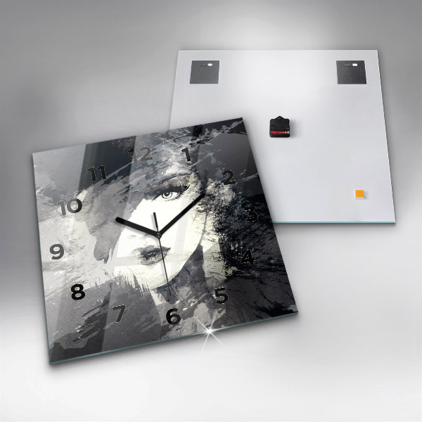 Skleněné hodiny čtvercové Žena - akvarel