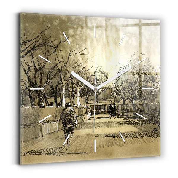 Skleněné hodiny čtvercové Park a stromy v sépiové barvě