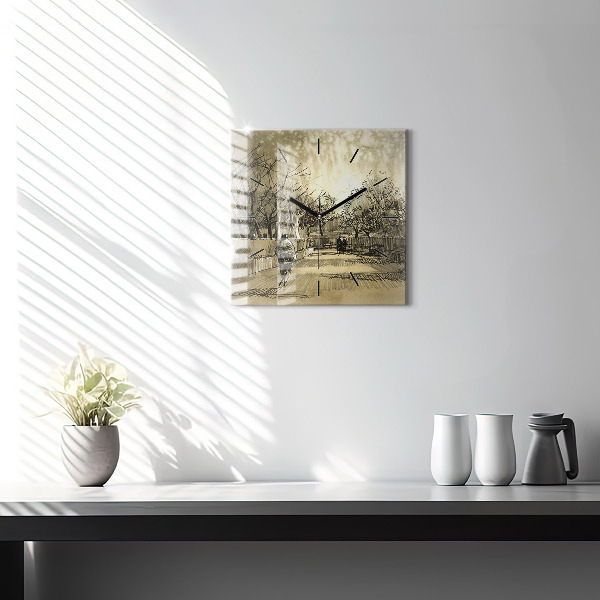 Skleněné hodiny čtvercové Park a stromy v sépiové barvě