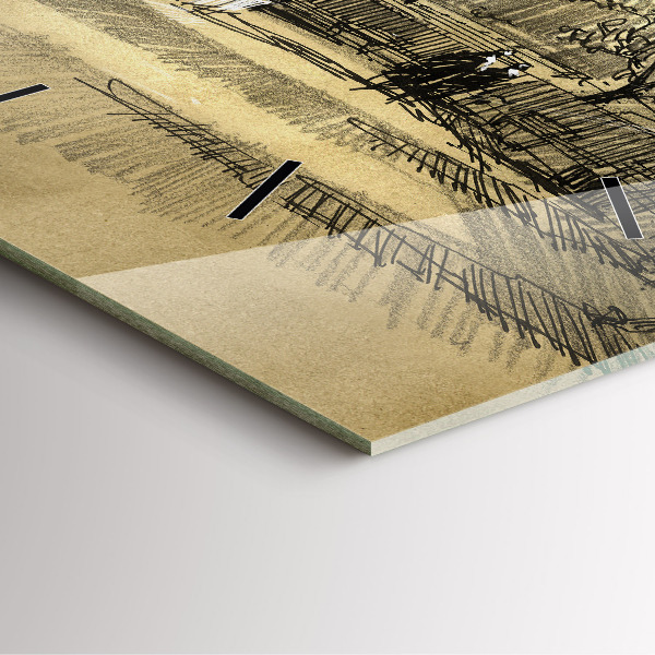 Skleněné hodiny čtvercové Park a stromy v sépiové barvě