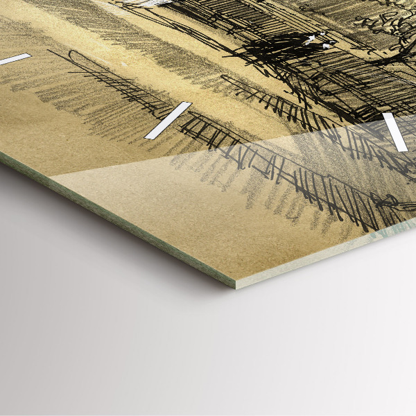 Skleněné hodiny čtvercové Park a stromy v sépiové barvě