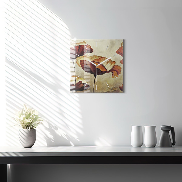 Skleněné hodiny čtvercové Malované máky