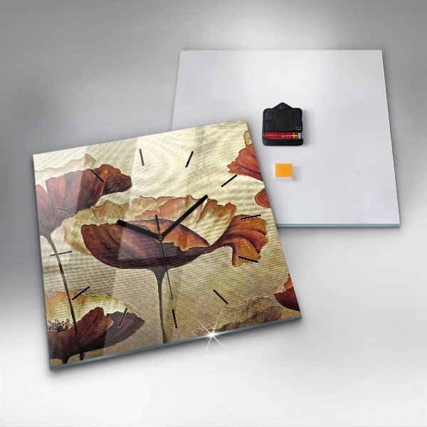 Skleněné hodiny čtvercové Malované máky