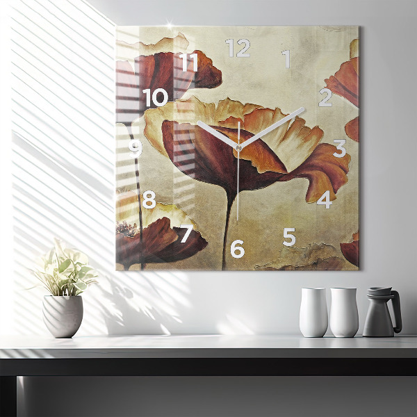 Skleněné hodiny čtvercové Malované máky