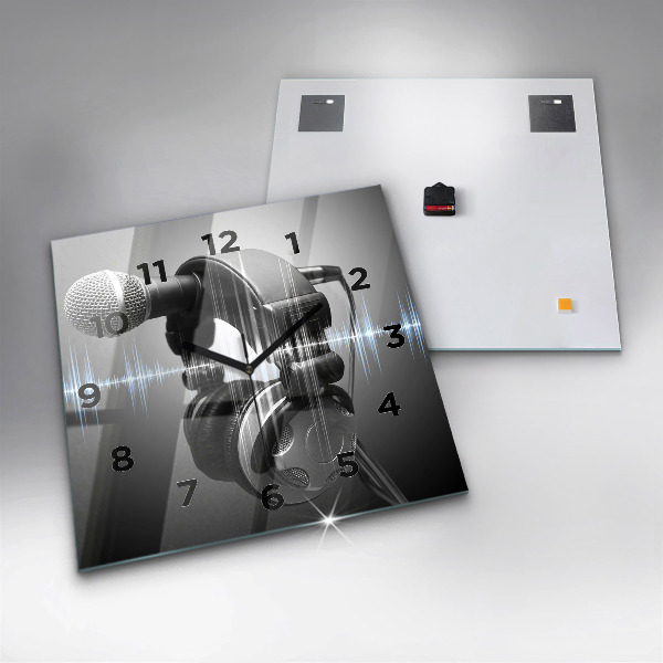 Skleněné hodiny čtvercové Mikrofon a sluchátka