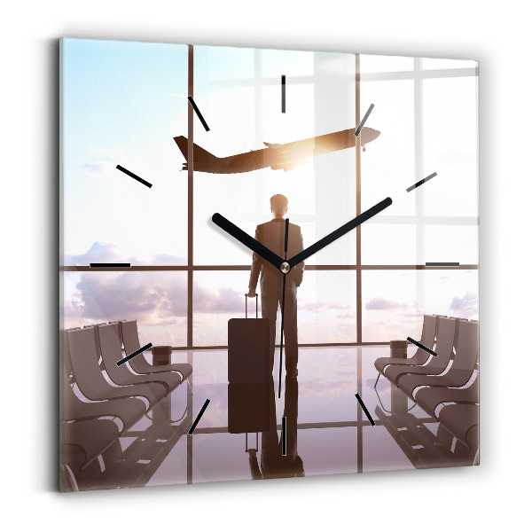 Skleněné hodiny čtvercové Muž na letišti