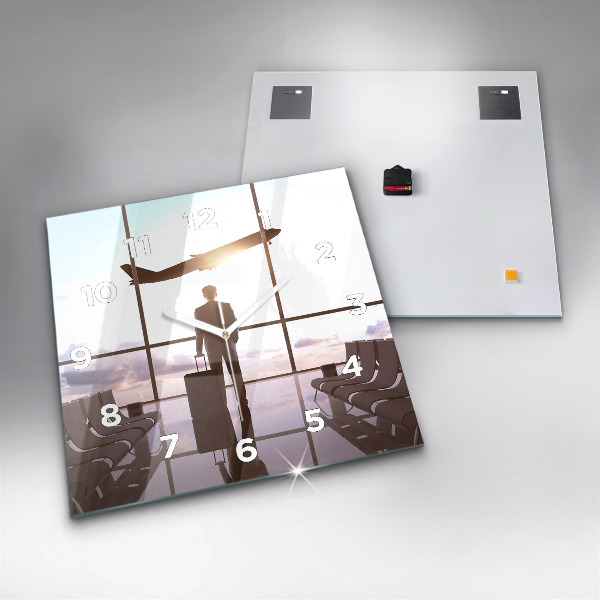 Skleněné hodiny čtvercové Muž na letišti