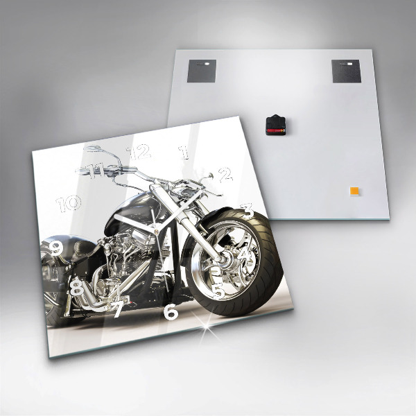 Skleněné hodiny čtvercové Černá motorka