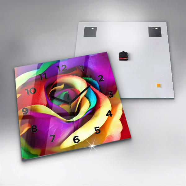 Skleněné hodiny čtvercové Duhová růže