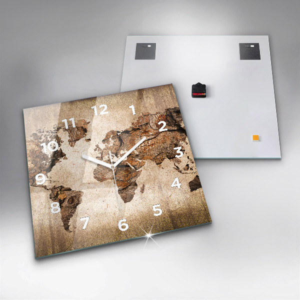 Skleněné hodiny čtvercové Starožitná mapa světa