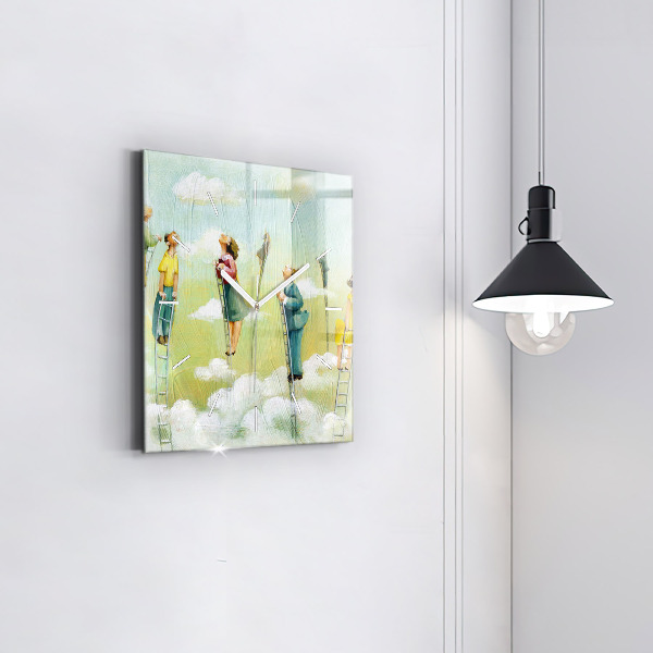 Skleněné hodiny čtvercové Lidé na žebříku