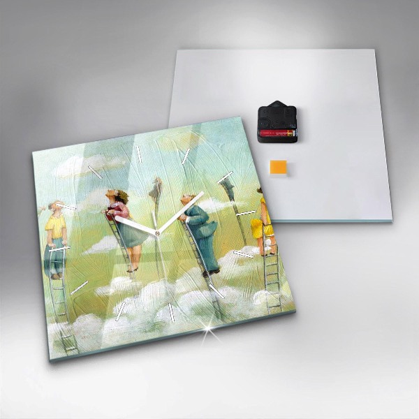 Skleněné hodiny čtvercové Lidé na žebříku