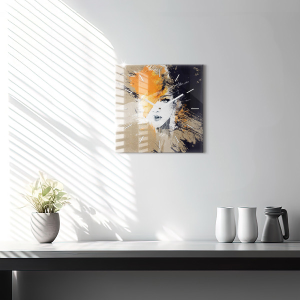 Skleněné hodiny čtvercové Abstraktní portrét ženy