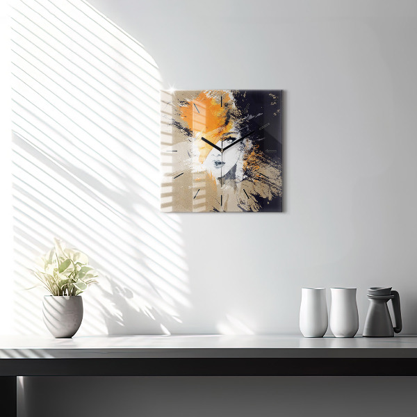 Skleněné hodiny čtvercové Abstraktní portrét ženy