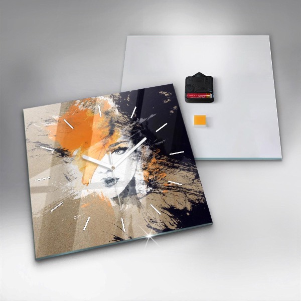 Skleněné hodiny čtvercové Abstraktní portrét ženy