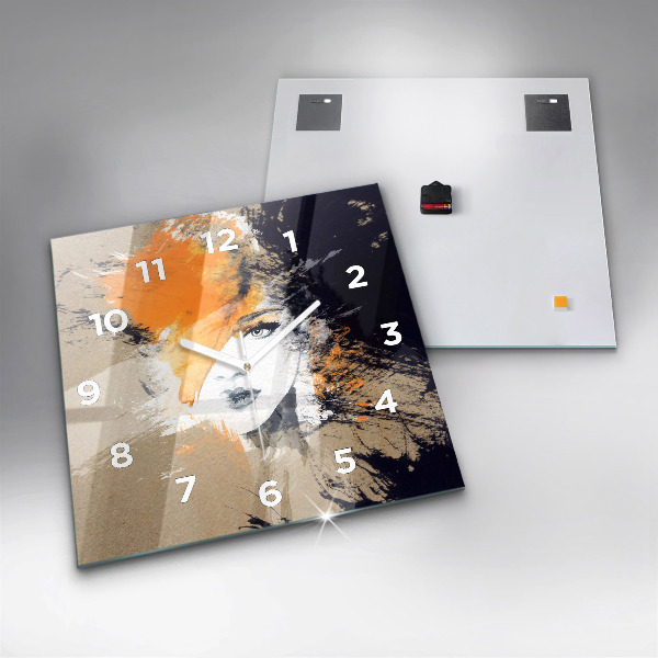 Skleněné hodiny čtvercové Abstraktní portrét ženy